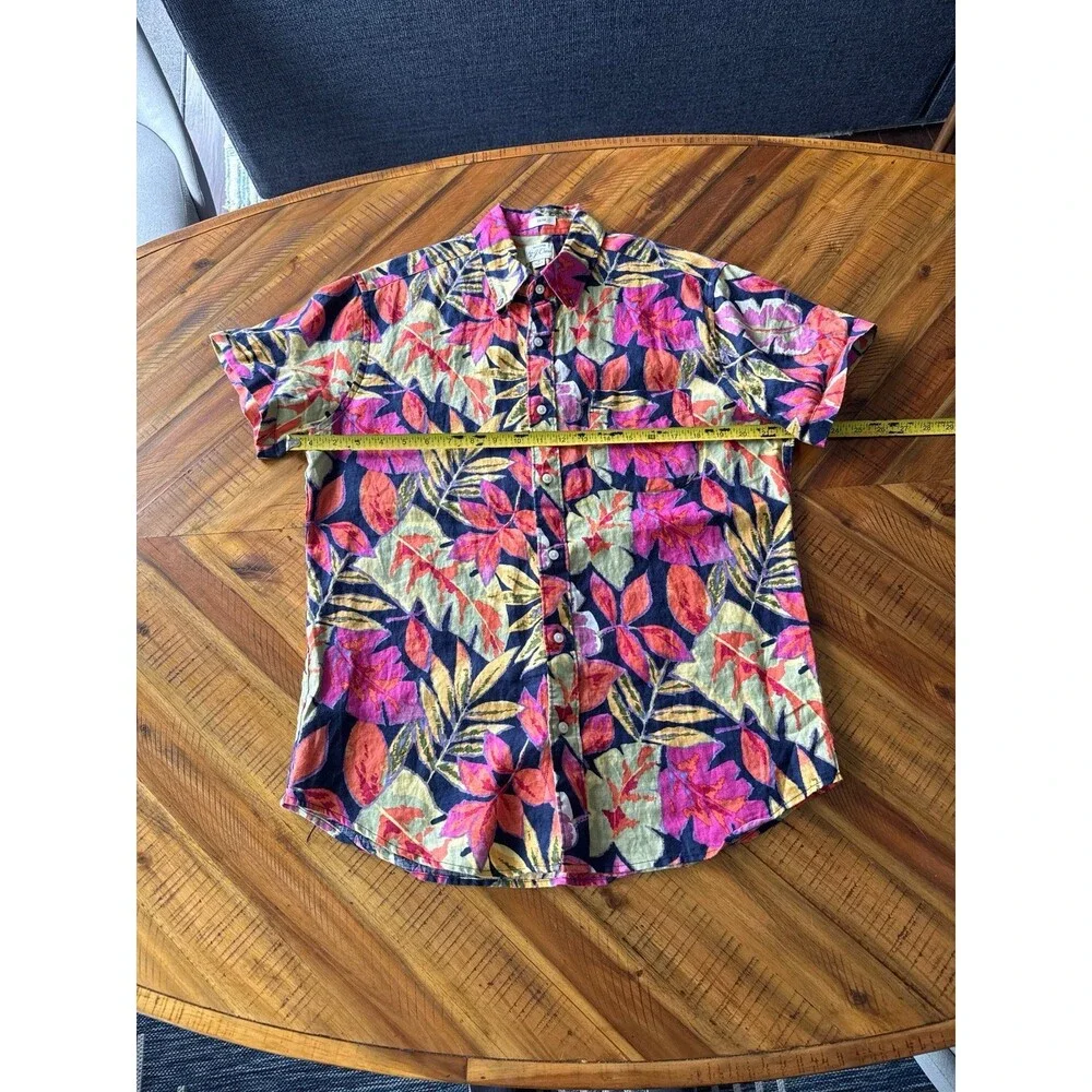 J.Crew 100% Linen Floral Tropical Shirt Men’s M Slim Fit Pink Orange Yellow